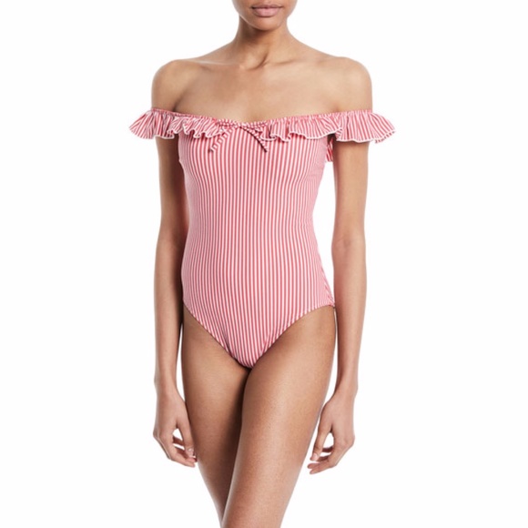 SOLID & STRIPED Other - SOLID & STRIPED | The Amelia Red Striped One Piece Swimsuit Off Shoulder
